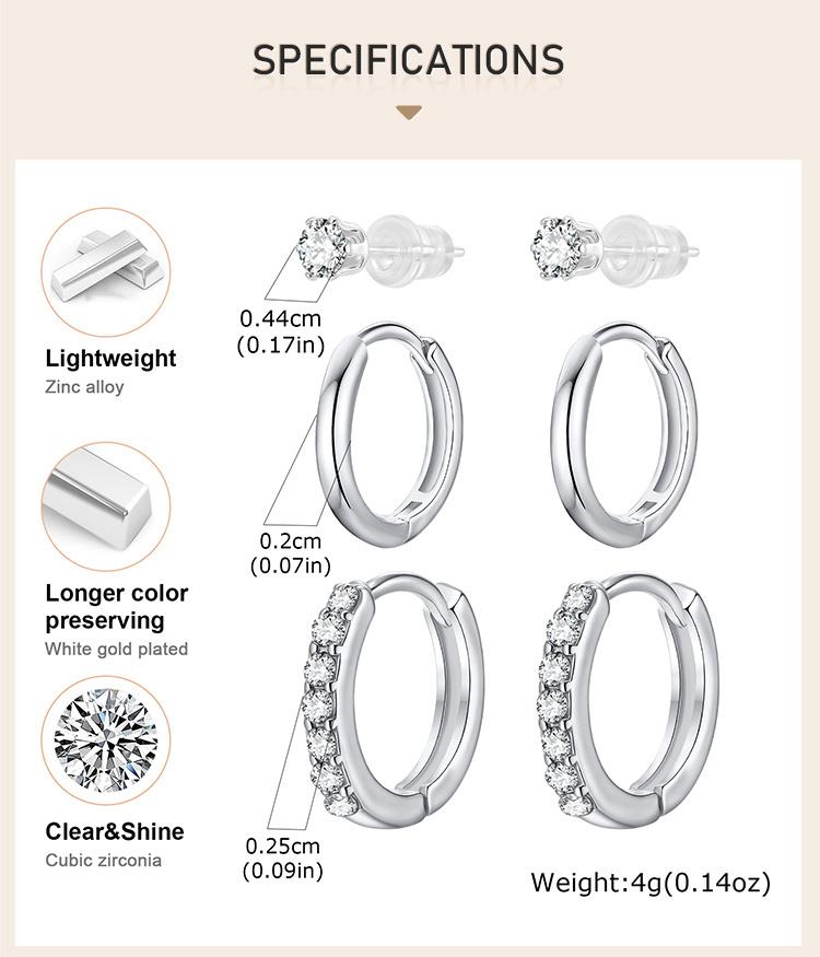 Cubic Zirconia Circle Hoop Earrings For Women, 3pcs Stack Set Earring, Cartilage Earring Multiple Piercing Jewelry
