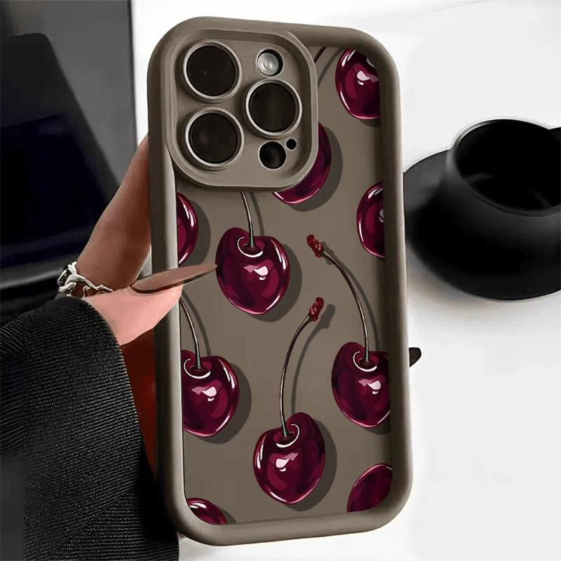Simple Red Cherry Pattern Phone Case For iPhone 16 Pro Max 15 14 13 12 11 XS MAX X XR 7 8 Plus MINI 16E Shockproof Cover