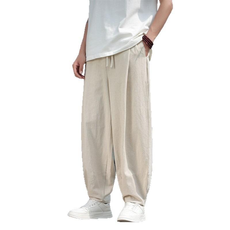 New National Style Large Size Simple and Versatile Bloomers Cotton and Linen Wide-leg Pants Men's Summer Thin