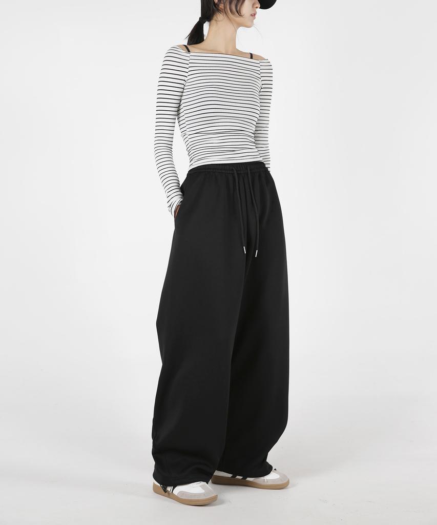 UMM Women'S Side Curve Cut Wide Fit String Pants 3 Colors