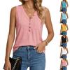 Women's Sleeveless V Neck Button Front Loose Fit Casual Tank Top Summer Blouse Suitable for Daily Wear and Layering