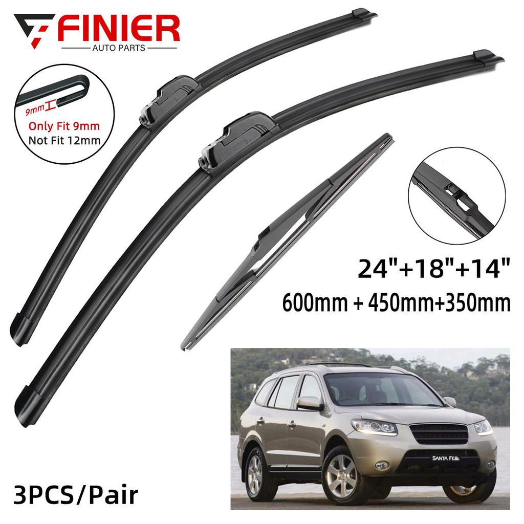 3PCS Wiper Blades For Hyundai Santa Fe CM 2006-2012 24" 18" 14" Fit Front Windshield Windscreen Window Brushes Cutter Accessories
