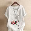 Women's Fashion Flowers Prined Short Sleeve T-shirt Loose Cotton Shirt Casual Loose Summer Blouse Tops Plus Size