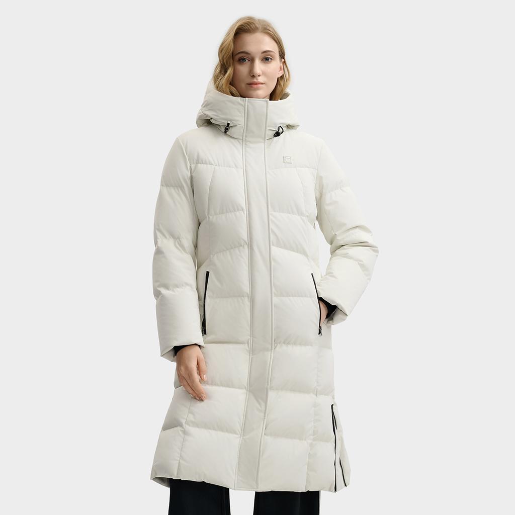 Fila White Minimalist Trendy Warm Long Hooded Down Jacket Women Outerwear F11W543910FWT