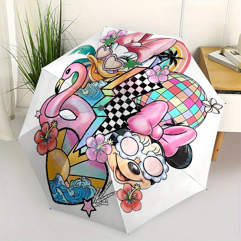 Minnie and Daisy Themed Automatic Opening and Closing Folding Umbrella, Reinforced 8 Ribs, Compact Travel Design, Fashionable Folding Umbrel