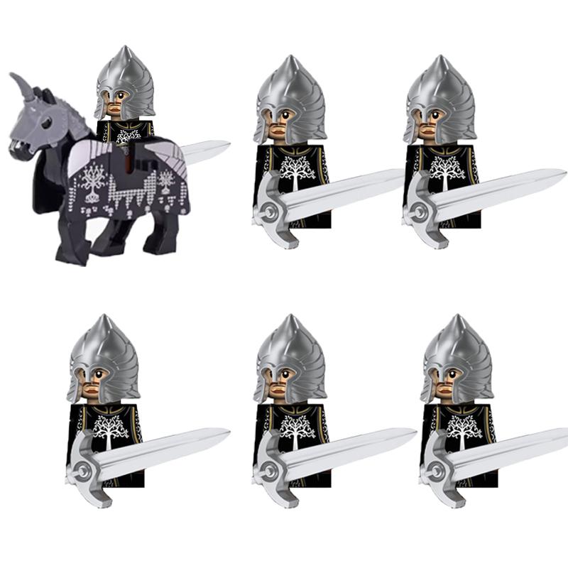 MOC Středověké Vojenské Stavební Kostky Elfský Bojovník Ork Rohan Gondor Rytíř Sada Postav Zvířecí Armáda Zbraň Luk Kuše Hračka