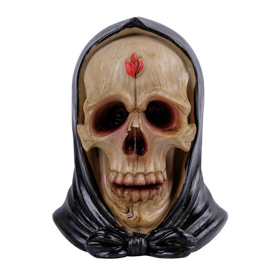 

Реалистичная модель человеческого черепа, ретро-статуя из смолы с капюшоном, жуткая статуэтка для домашнего рабочего стола на Хэллоуин серый