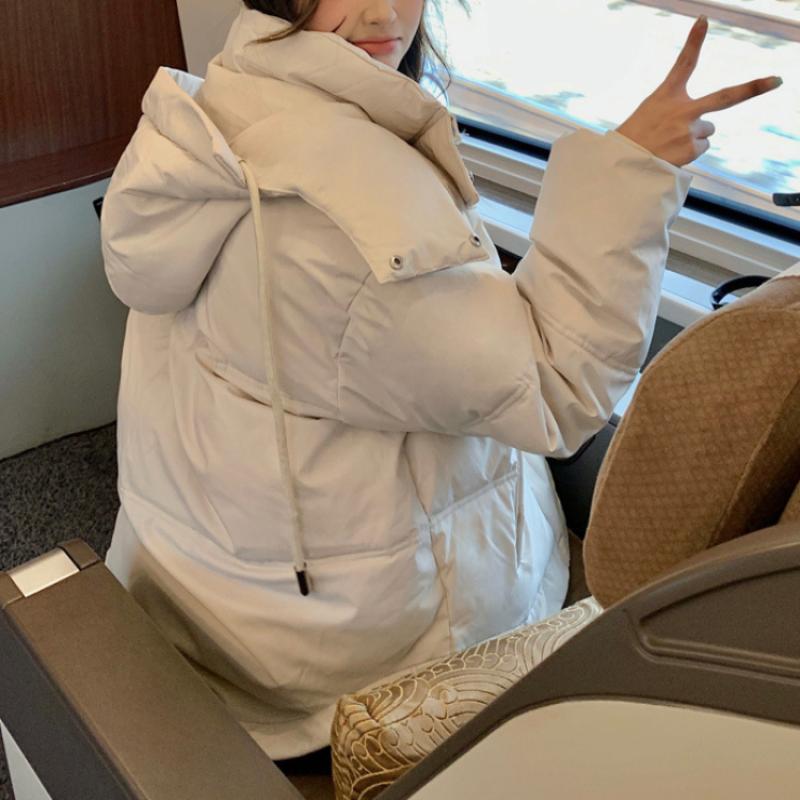 Winter Puffer Jackets Women Thick Warm Down Cotton Padded Coat Female Fashion Oversize Hooded Grey Loose Short Parkas
