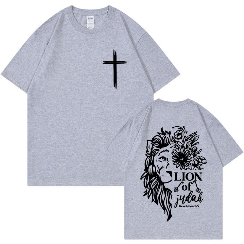Jesus Lion of Judah Print T-shirt for Men Women Aesthetic Christian Clothing T Shirts Fashion Oversized 100% Cotton T Shirt Tops