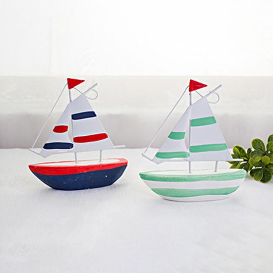 Sailboat Model Solid Wood Hand-Painted Small Sailing Ship Model Living Room Study Room Children Room Ocean Style Display Mold