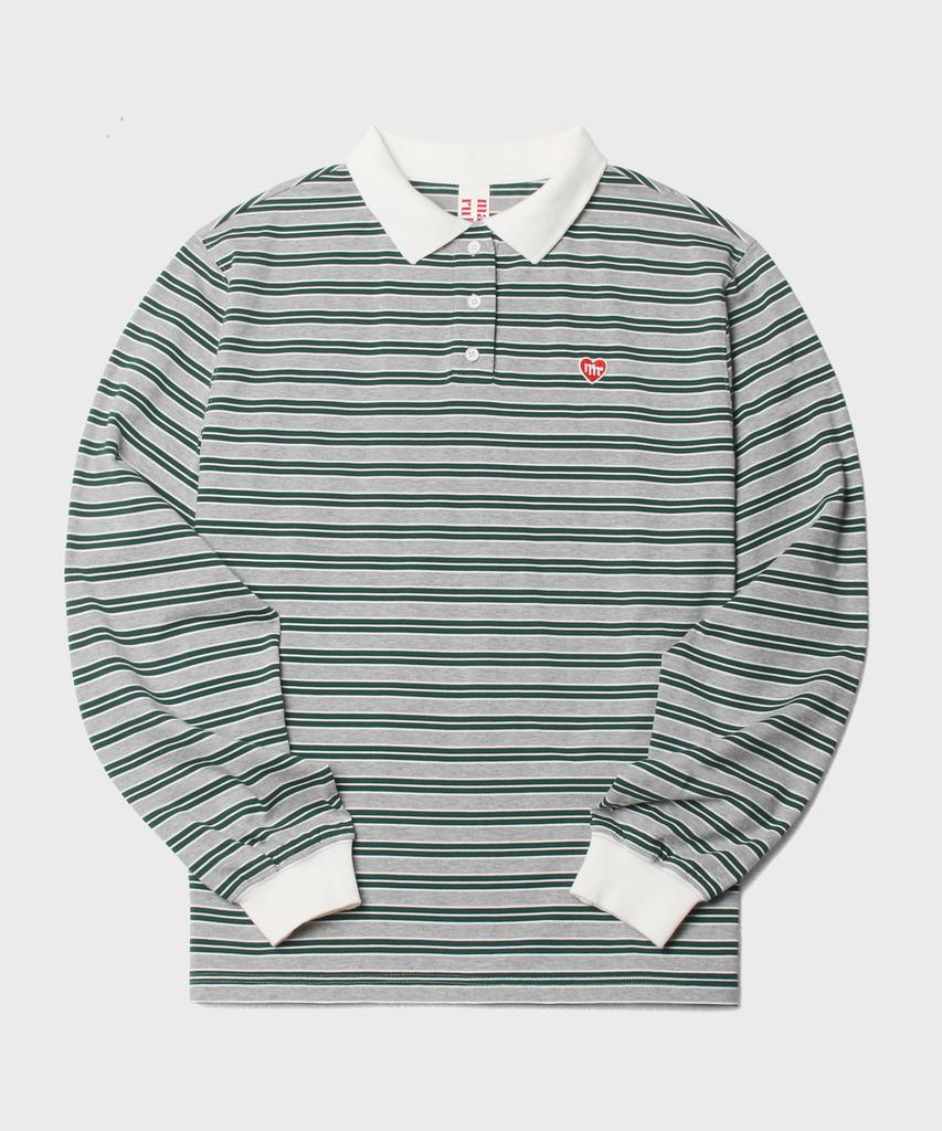 Maseumaluljeueopaeleol Multi Strip Collar Long Sleeve_Melange Gray