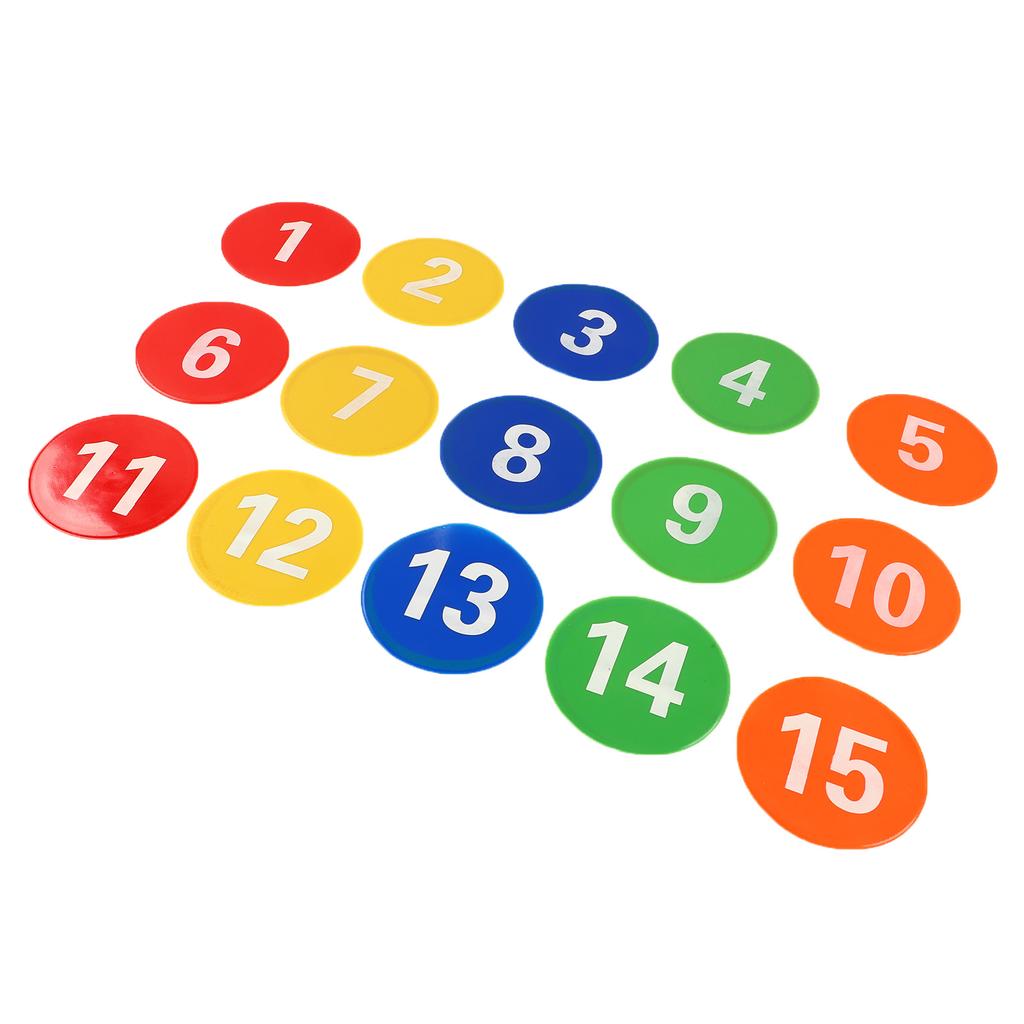 Sports Number Spots Marker 1 to 15 Carpet Number Spot Markers with 5 Bright Color for Soccer Training