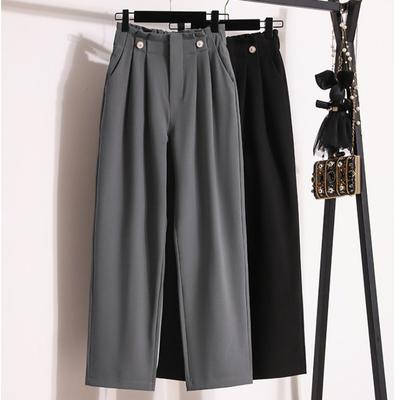 DIMANAF 2024 Plus Size Long Pants Women Elastic Casual Loose High Waist Solid Buttons Loose Basic Trousers Pants Wide Leg Pants 5XL