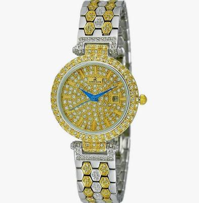 Adee Kaye Finess Collection Kristallakzente Goldfarbenes Zifferblatt Quarz AK2526-L2G Damenuhr