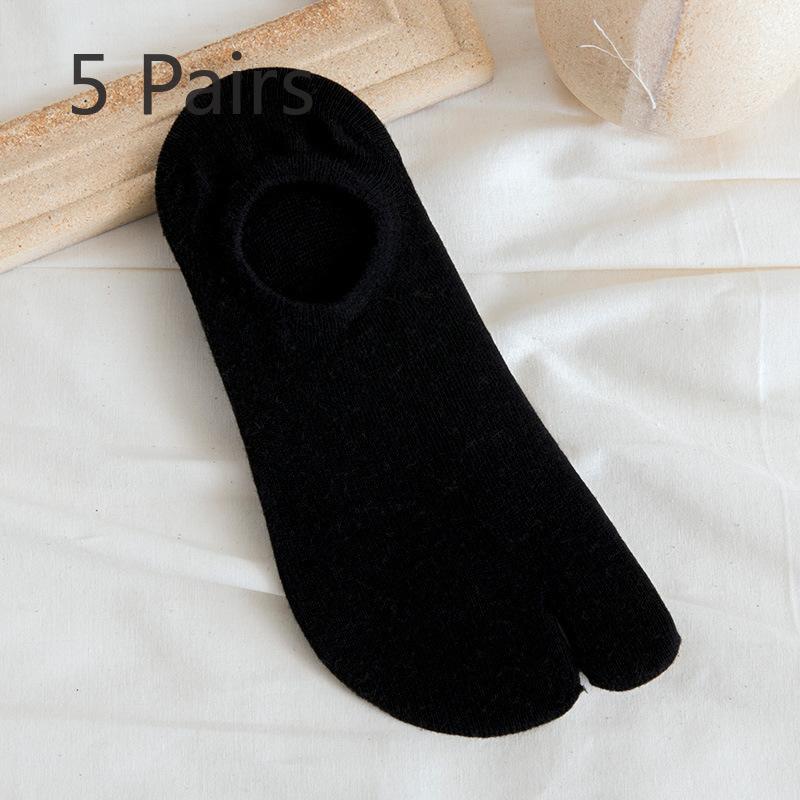 5 Pairs of Women's Summer Pure Cotton Shallow Mouth Silicone Anti Slip Invisible Two Toe Boat Socks