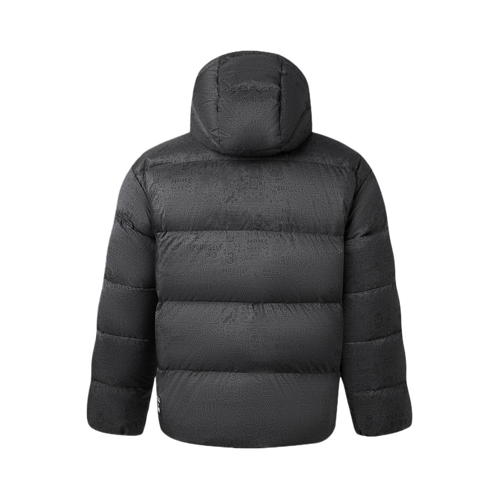 Men's Li-Ning Down Jackets Men's Black All Over Print Hooded (Detachable) Moderate