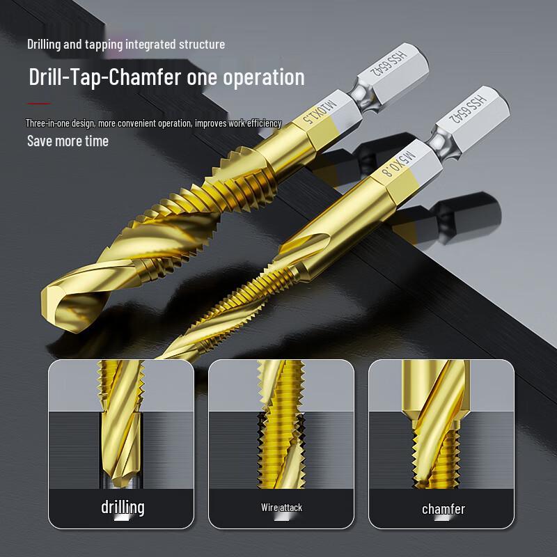 Jiudingxin HSS Hex Shank 3-in-1 Drill Tap Bits