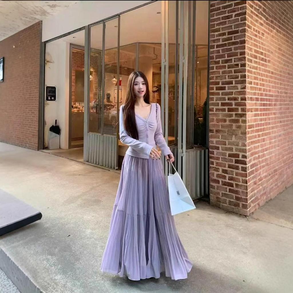 Qooth Summer Chiffon High Waist Skirt A-Line Pleated Maxi Skirt Ruffles Elegant Fashion Skirt QT2597