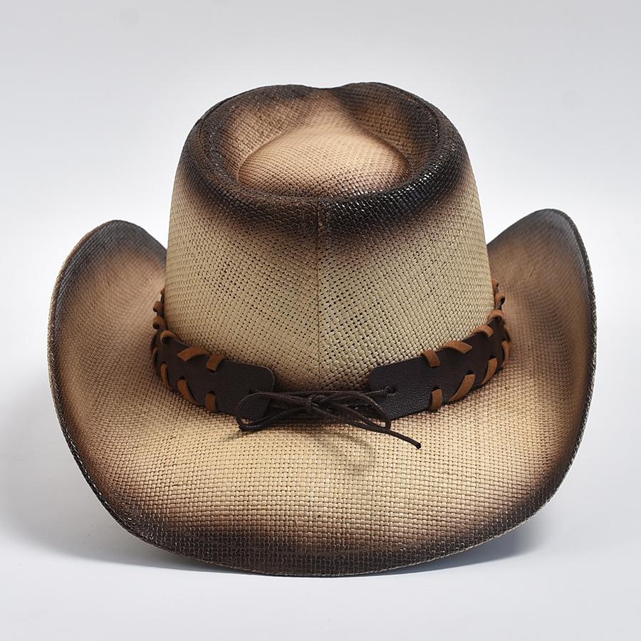 Cowboy Style Straw Hat for Men's and Women's Curled Edge Vintage Sun Shield Hat Summer Holiday Beach Hat