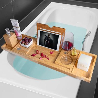 Uitschuifbaar Spa Badkuip Bamboe Badkuip Tray Caddy Organizer Rek Boek Wijn Tablet Houder Antislip Bodem Badkuip Tray Plank
