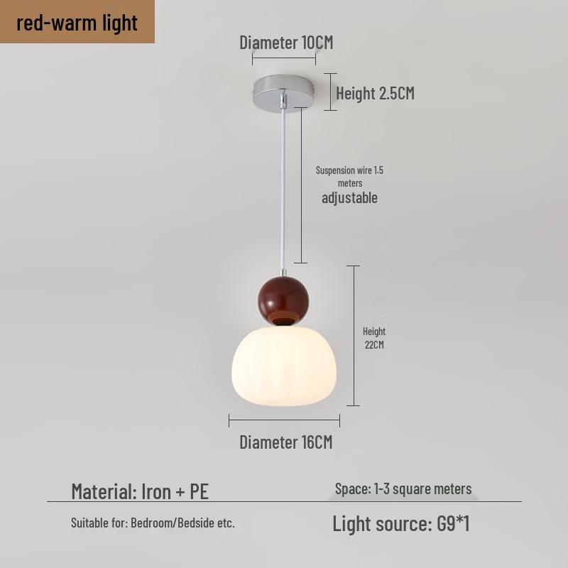 Cream Style Pumpkin Pendant Light: Modern Minimalist Bedside Lamp for Master Bedroom, Bar Counter, or Foyer with Single Head Cord Suspension.