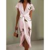 Fashion new satin print belt dress