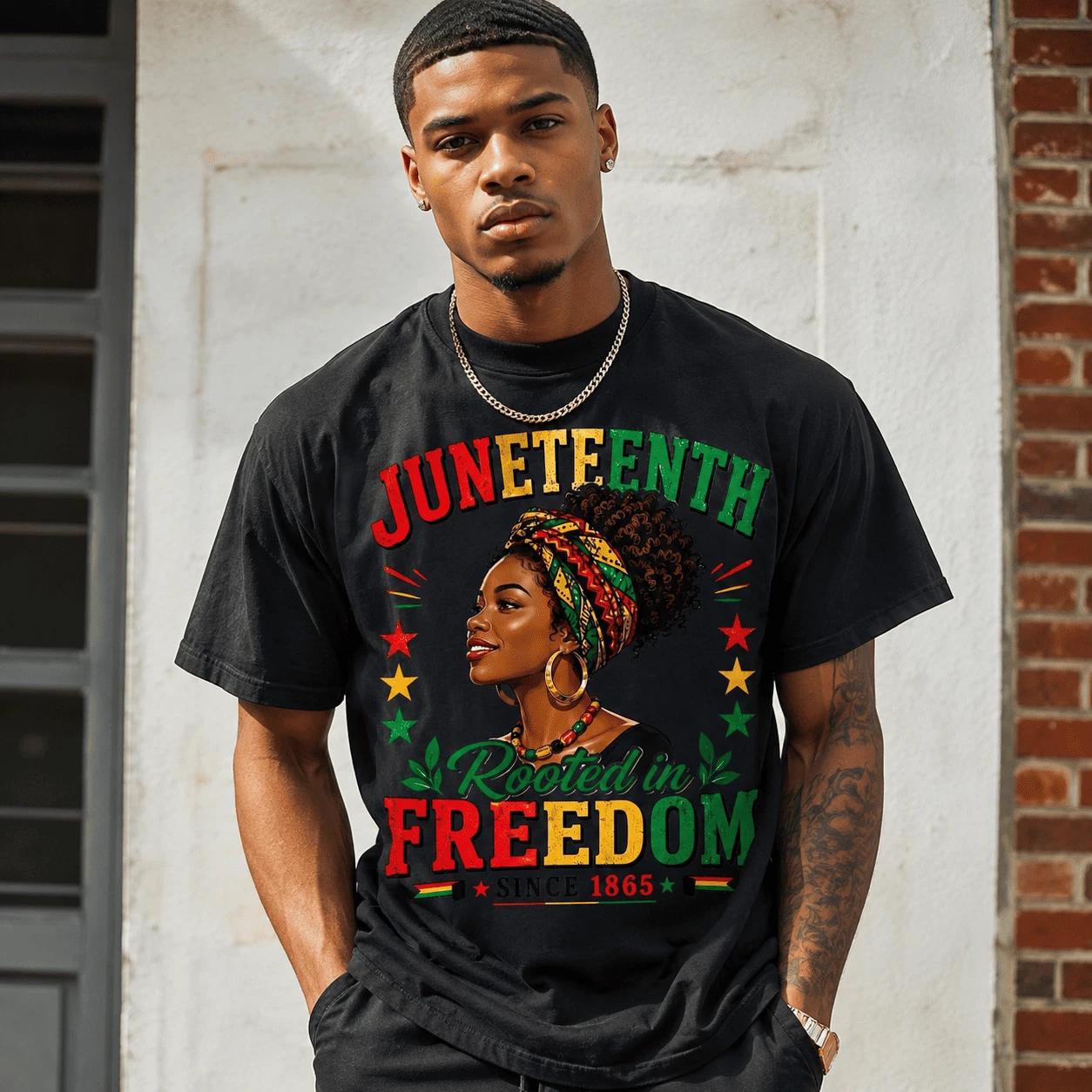Juneteenth Rooted in Freedom Since 1865 Afro Pride Men s Graphic T-Shirt M