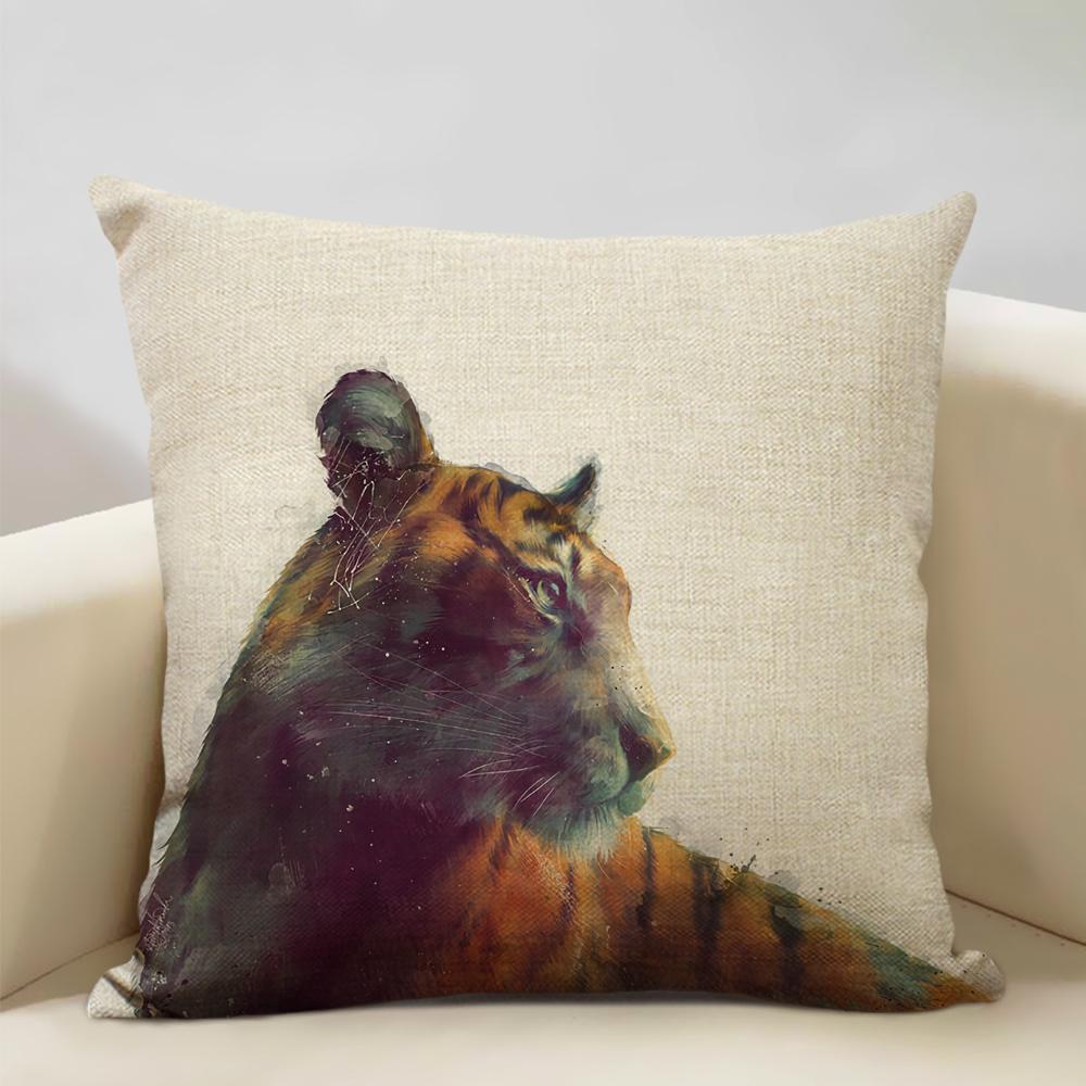 Animal Portrait Bear Lion Tiger Deer Cushion Cover Home Decoration Linen Pillow Cover 45x45cm Sofa Pillow Case Children's Gift