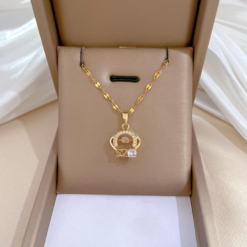 Titanium Steel Bag 520 Smart Light Luxury Temperament Gorgeous Full Diamond Necklace Women'S Versatile Collarbone Chain Titanium Steel Chain