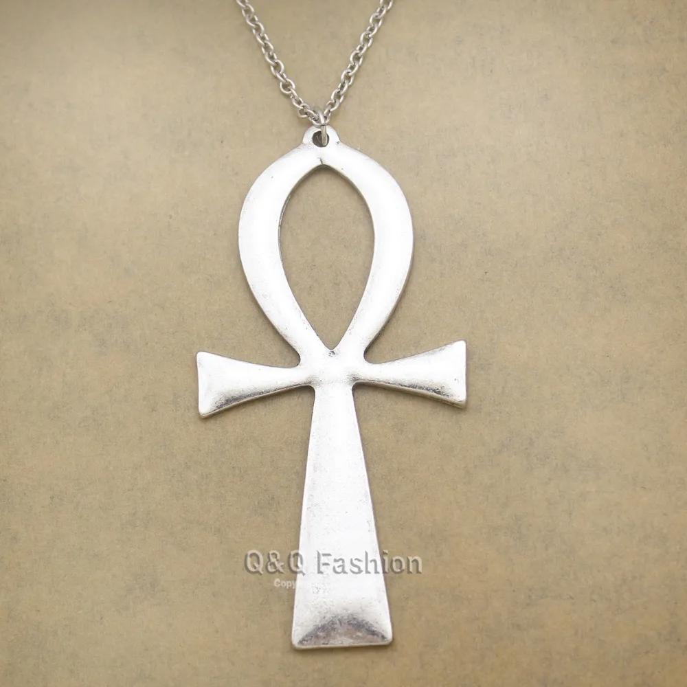Retro Vintage Necklace Pendant Amulet Talisman Big Ankh Cross Men Women Stainless Steel Egypt Egyptian Key Life Jewelry Gift Hip Hop Rock Goth Gothic