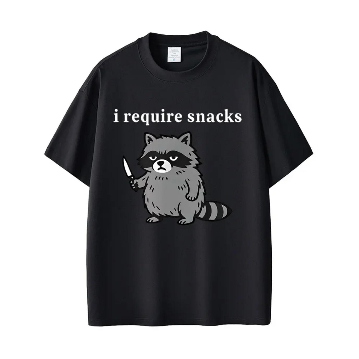 

I Require Snacks Raccoon Funny Meme T-shirt Casual Humor Style T Shirts s 100 Cotton Vintage T-shirts Streetwear XXXXXL чорний