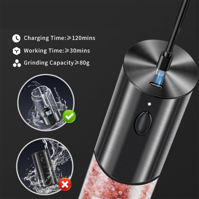 Convenient Rechargeable Salt Mill Peppers Mill Adjustable Coarseness Peppers Grinder Electric Salt Mill for Kitchen