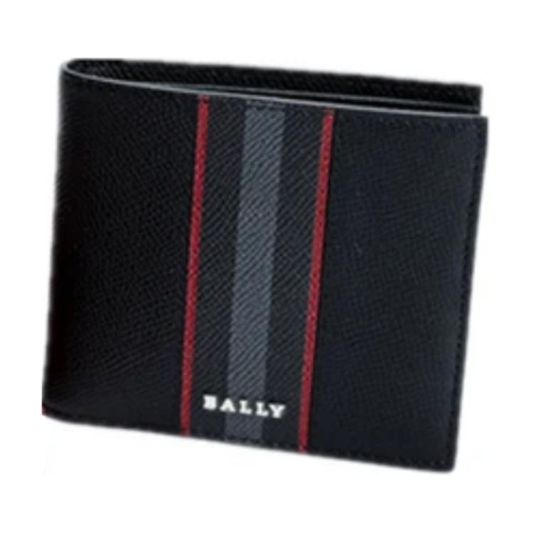 Bally Short Stripe Three-In-One Double Fold Leather Wallet Men Wallet Black 6240266