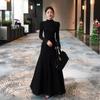 High-end black long-sleeved dress autumn and winter new slim-fitting and thin semi-turtleneck bottomed knitted skirt