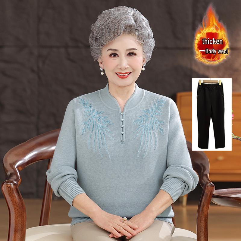 Cozy Winter Sweater for Elderly Women: Velvet-Lined, Half-High Collar, Stylish Base Layer for Autumn.