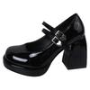 Mode Damen Klobige Absätze Mary Jane Schuhe Prinzessin Frühling Neu Mode Plateau Bequem Schwarz Weich Rutschfest Kleid Lederschuhe