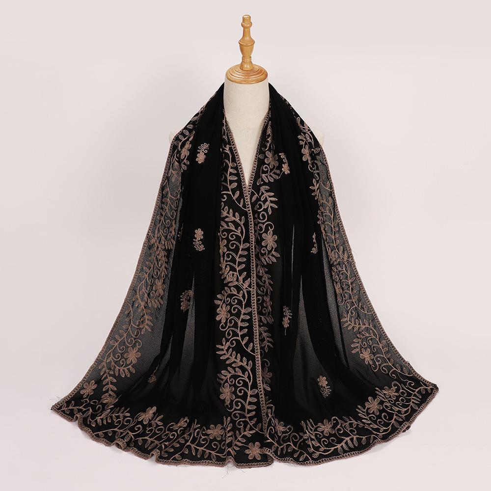 New Middle East black embroidered headscarf, Indonesian Malay fashion headscarf, shawl scarf