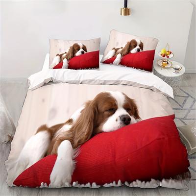 Cute Sleeping Puppy Dog Printed Duvet Cover Set (1 Duvet Cover+2 Pillowcase) Bedding Set For Bedroom And Guest Room