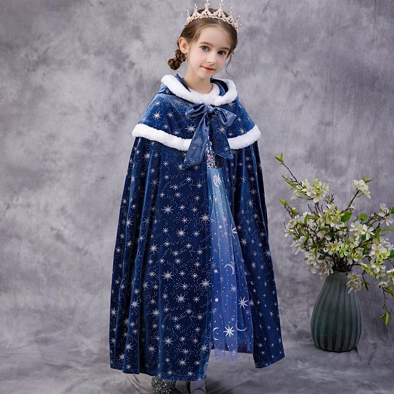 Mädchen Kälteabweisendes Elsa Prinzessin Samt Cape mit Fleecefutter