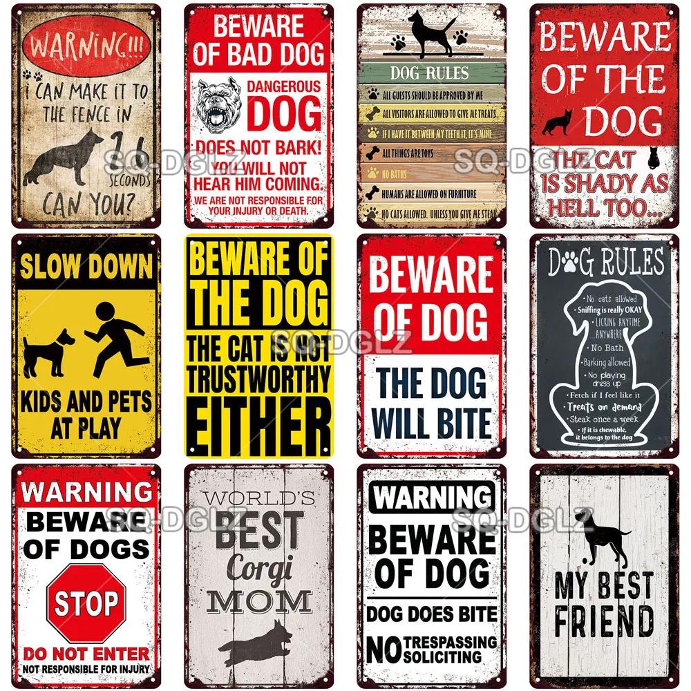Warning Vintage Metal Sign Beware of Dog Tin Sign Shop Metal Plaque Decoration Plate Decor For Pub Bar Wall Decor Poster Gift