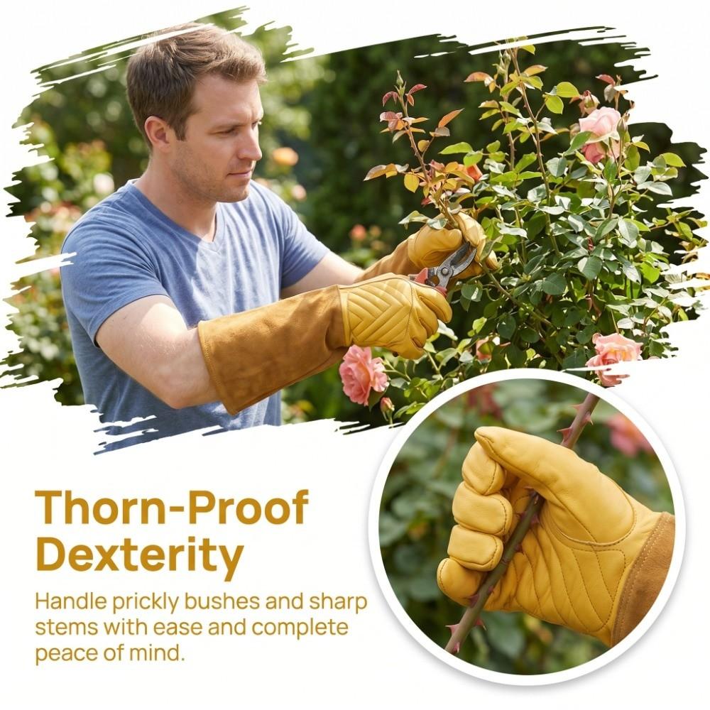 1 Pair Puncture Proof Rose Pruning Gloves Leather Long Gauntlets Leather Work Gloves  Yard Work