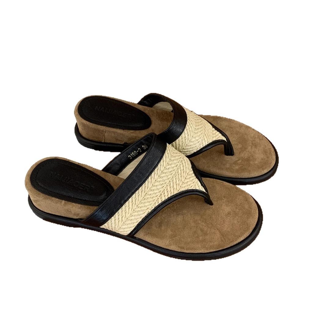 French Holiday Style Slippers Women's Summer Wear Is Beautiful, Straw Woven Soft Sole Is Not Tired, Foot Slope Heel Flip-flop Toe Sandals