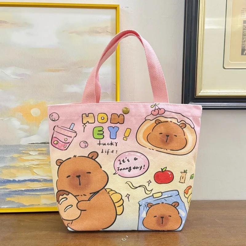 1-10PCS Large Capacity Kapybara Canvas Tote Bag Cute Bento Bag Commuter Bag Holiday Gift Bag Portable Bag Children's Gift Bags