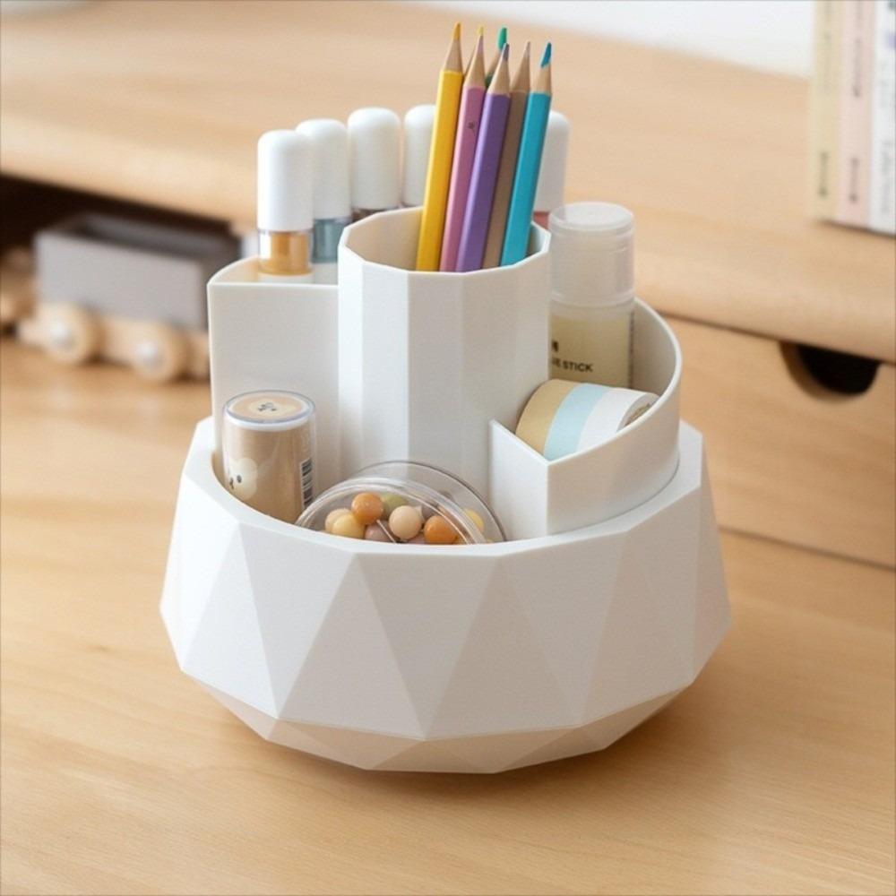 Pen Stand 360° Rotating Pen Holder 4-Grid Makeup Brush Organizer Pencil Storage Box  Home