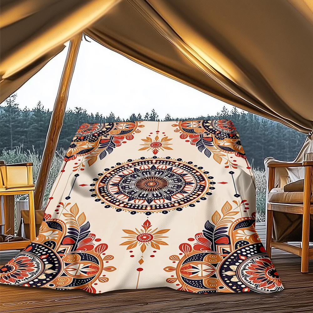 1pc Mandala Pattern Print Outdoor Blanket, Lightweight Polyester,