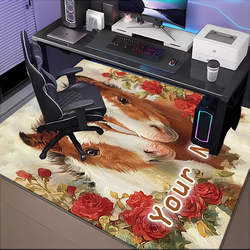 1PC Custom Name Horses Garden Theme Floor Mat Ideal for Living Room, Game Rooms, Office, Bedroom,Floor Mat Playful Design