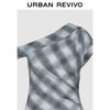 UR Women's Asymmetric Neck Pleated Plaid Sleeveless Dress