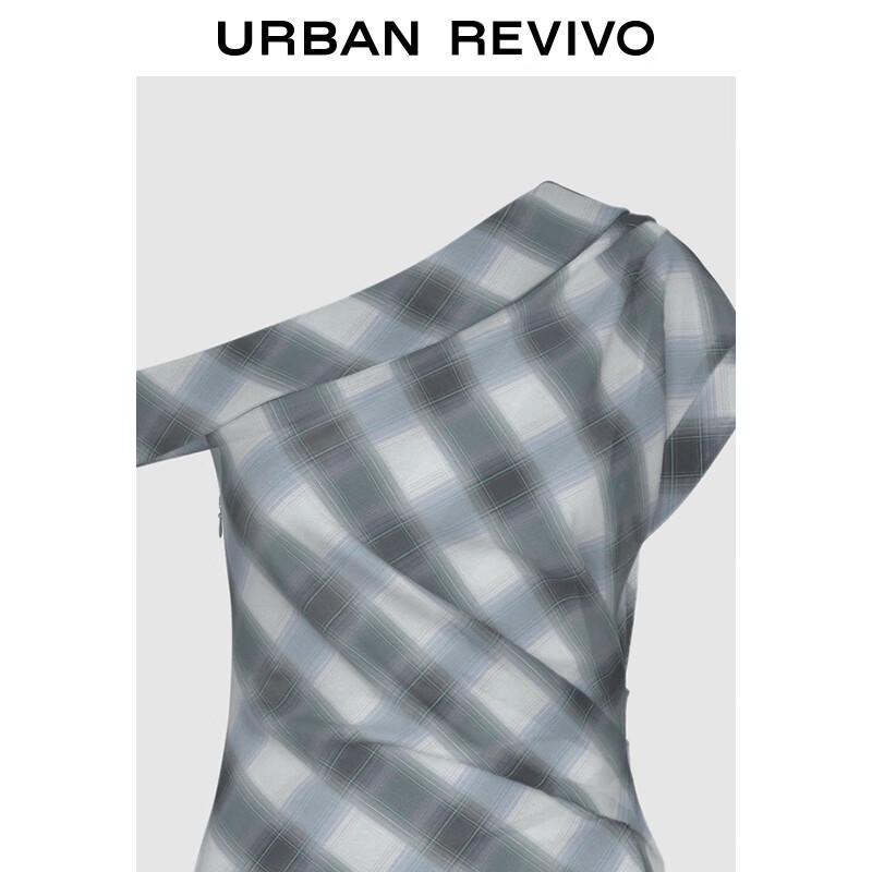 UR Women's Asymmetric Neck Pleated Plaid Sleeveless Dress