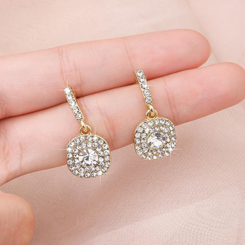 S925 Silver Needle Diamond Geometric Earrings - Trendy & Luxurious