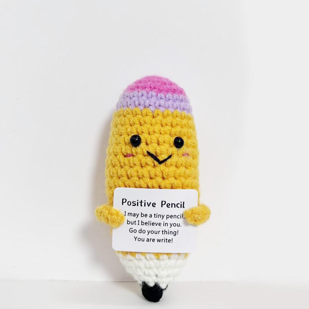 

Забавная вязаная крючком кукла-карандаш для эмоциональной поддержки, ручной работы, из шерсти, вязаная, кукла-карандаш с положительной энергией, с карточкой, настольное украшение, подарки